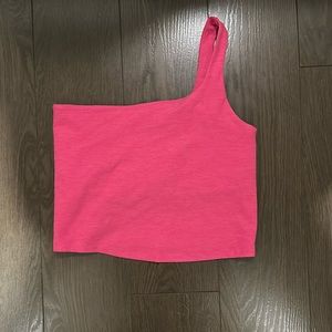 Beyond yoga shoulder off pink workout top